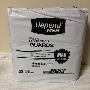 Depends Men Fresh Protection Guards Max Coverage 52 Guards
